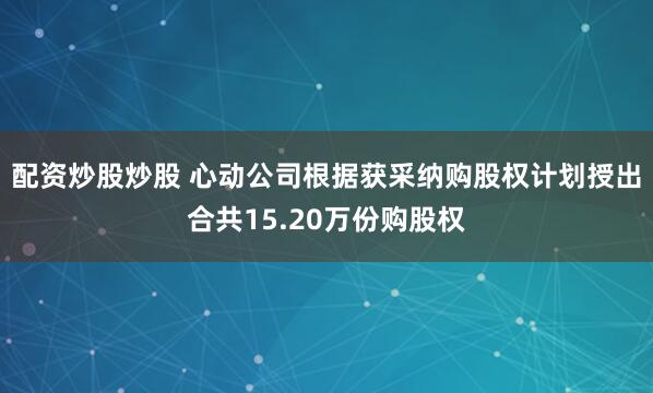 配资炒股炒股 心动公司根据获采纳购股权计划授出合共15.20万份购股权
