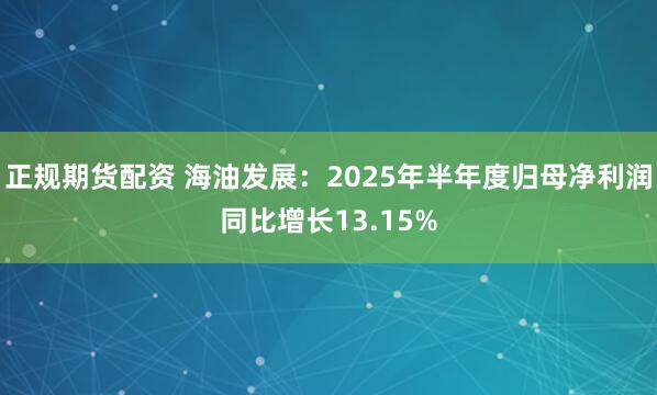 正规期货配资 海油发展：2025年半年度归母净利润同比增长13.15%